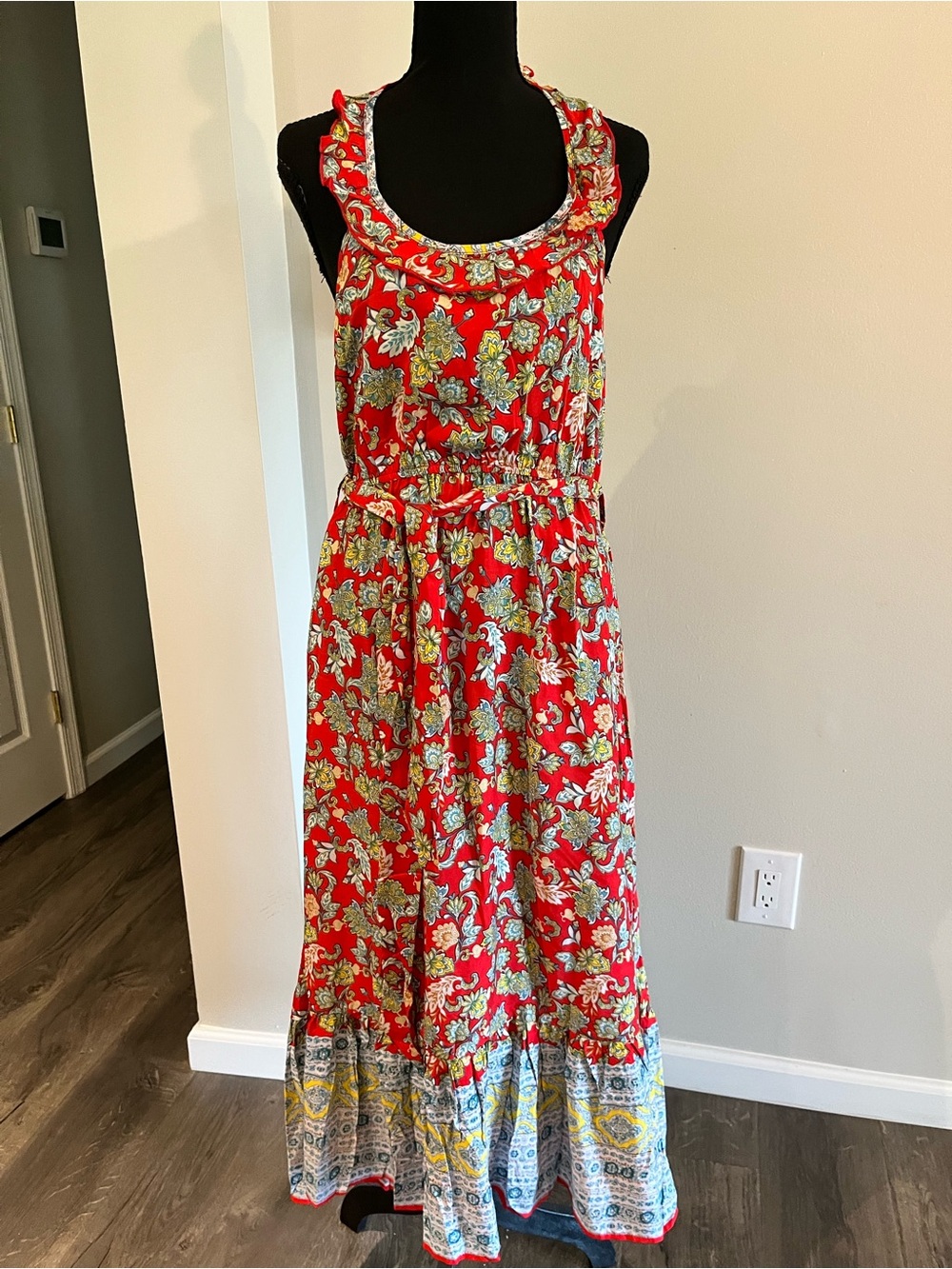GLM Clothing Red Floral Boho Maxi Dress – Sz M NWT ⭐️